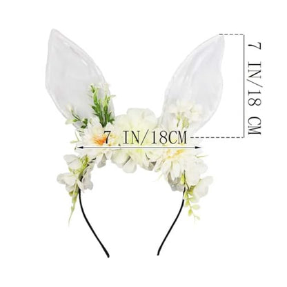 Women Easter Bunny Ears Headband Flowers Crown Rabbit Ears Party Headwear - color: White