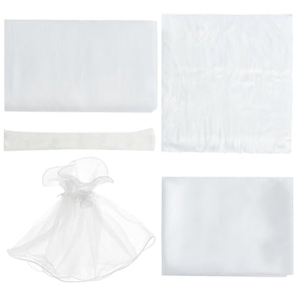 WEBEEDY 5 Pcs White Nail Background Mat for Pictures Nail Photo Props with Small Faux Fur Rug, Satin Silk, Knitted Sleeve, Lace Cuff, Organza Fabric for Nails Jewelry Pictures Background Flat Lay
