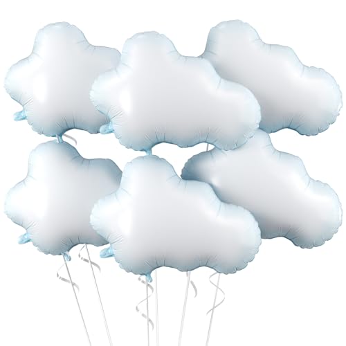 Biapian Large Cloud Balloons Set, 6 Pcs 30 Inch White Clouds Foil Balloons, Helium & Air Cloud Party Decorations for Girls Boys Baby Shower, Birthday, Wedding, Blue Sky Theme Supplies - style: Clouds