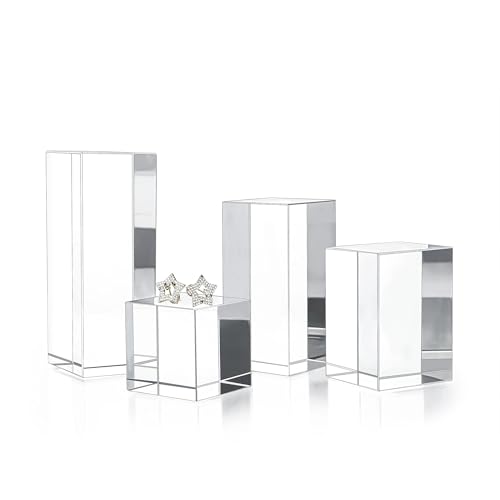 Clear Polished Glass Cube Photo Props, Transparent Solid Glass Display Blocks for Photography Boutique Jewelry Cosmetic Crafts Closet Show, 4 Pack (Transparent Cube)
