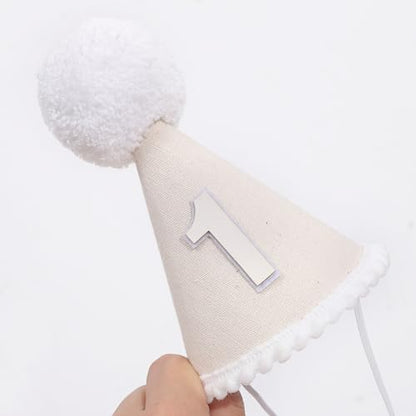 Boho First Birthday Hat-Natural 1st Birthday Boho Decorations,One Birthday Costume Headwear,Cake Smash Photo Prop - color: White
