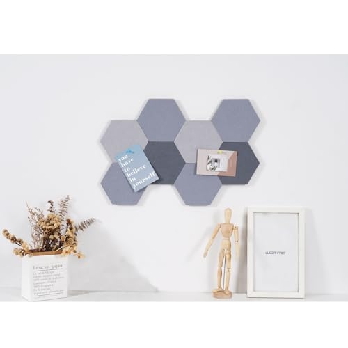 LAJAR 8 Pcs Hexagon Felt Bulletin Board Tiles, Self Adhesive Felt Pin Board Wall Tiles for Photos, Pictures, Memos (Light Gray) - color: Light Gray