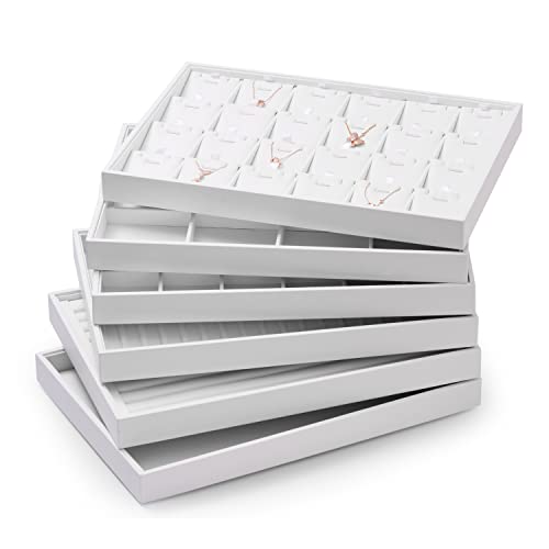 Oirlv Premium White Leather Stackable Jewelry Tray 24 Grid Jewelry Organizer Tray with Removable Inserts Cards Necklace Display Holder - color: White, size: 24 Grid Tray With Inserts