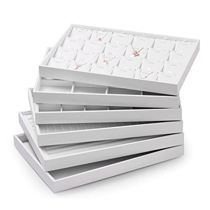 Oirlv Premium White Leather Stackable Jewelry Tray 24 Grid Jewelry Organizer Tray with Removable Inserts Cards Necklace Display Holder - color: White, size: 24 Grid Tray With Inserts