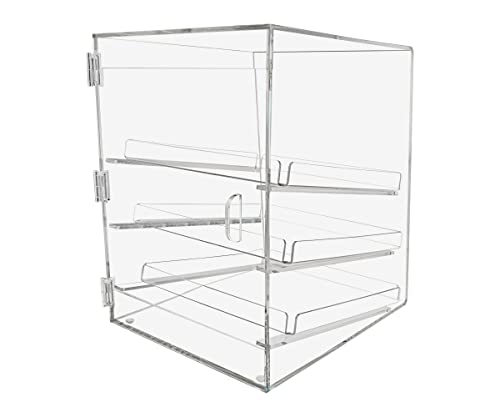 Marketing Holders 3 Tray Bakery Display Case Commercial Pastry Bin 12.75" x 16.75" for Baked Goods with 3 Removable Trays Clear Acrylic Countertop Storage - size: Pastry Cabinet 3 Tray