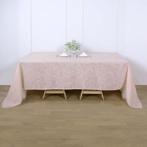 Efavormart 90"x132" Linen Rectangular Tablecloth, Slubby Textured Wrinkle Resistant Tablecloth - Blush Rose Gold for Kitchen Dinning Tabletop Decoration Indoor and Outdoor Use - color: Blush, size: 132" x 90" (Rectangular)