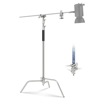 NEEWER Basics 100% Stainless Steel Heavy Duty C Stand with Boom Arm, Max 10.5ft/320cm Photography Light Stand, 4.2ft/128cm Holding, 2 Grip Heads for Studio Monolight Softbox Reflector, SC320 Lite