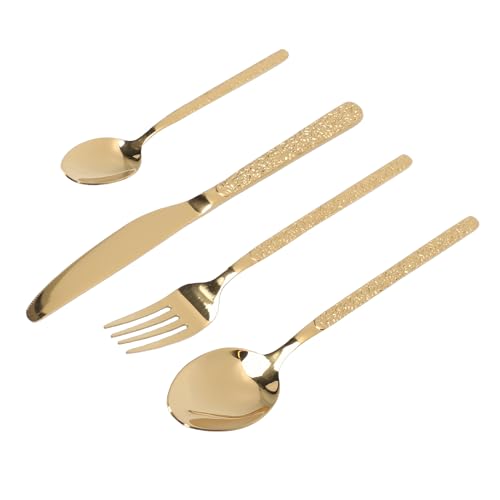 Fabater Gold Flatware Set, 24 Piece 18/10 Stainless Steel Silverware Set, Cutlery Utensil with Includes 6 Dinner Knives Forks Spoons for Restaurant Wedding Party Home Use (Stone Pattern Gold)