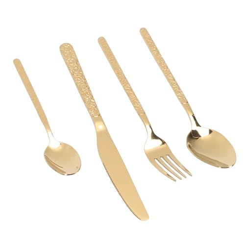 Fabater Gold Flatware Set, 24 Piece 18/10 Stainless Steel Silverware Set, Cutlery Utensil with Includes 6 Dinner Knives Forks Spoons for Restaurant Wedding Party Home Use (Stone Pattern Gold)