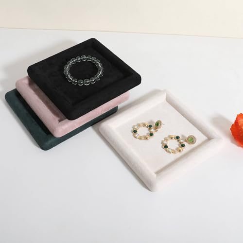 Square velvet Jewerly display tray, Jewelry storage organizer plate, Empty Jewelry showcase tray for Necklace Bracelet Ring Earring display stand holder (Cream-Medium, 5.9 x 5.9 in) - color: Cream, size: Medium