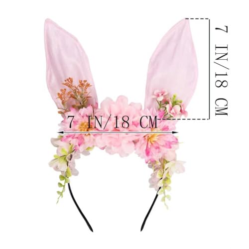Women Easter Bunny Ears Headband Flowers Crown Rabbit Ears Party Headwear - color: pink