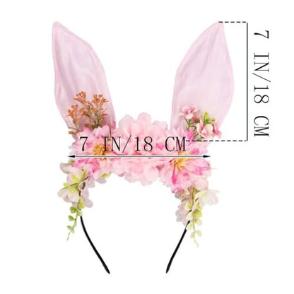 Women Easter Bunny Ears Headband Flowers Crown Rabbit Ears Party Headwear - color: pink