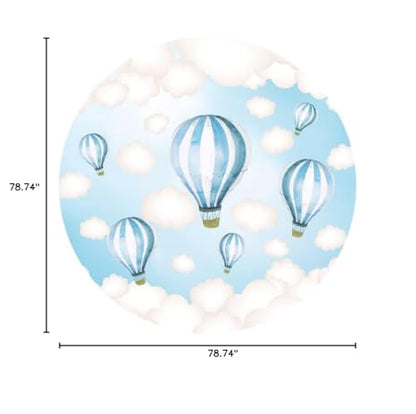 Blue Hot Air Balloon Round Backdrop Cover 6.5x6.5ft Polyester Fantasy Cartoon Fairy Tale World Blue Sky White Clouds Sky Adventure Photo Background Kids Boys Baby Shower Birthday Party Props - color: Blue01, size: 6.5x6.5ft-Diameter