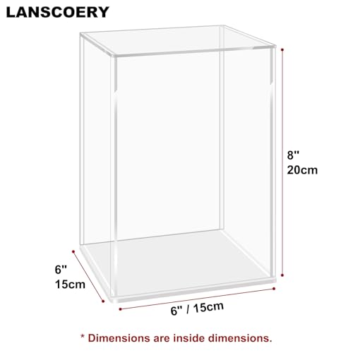 LANSCOERY Acrylic Display Case, 6x6x8 in, Upgraded Thickened UV-Resistant Showcase, 98% Clarity Dustproof Box with Glossy White Base for Action Figures, LEGO & Models, Includes Scraper & LED Light - color: White, size: 6x6x8inch; 15x15x20cm