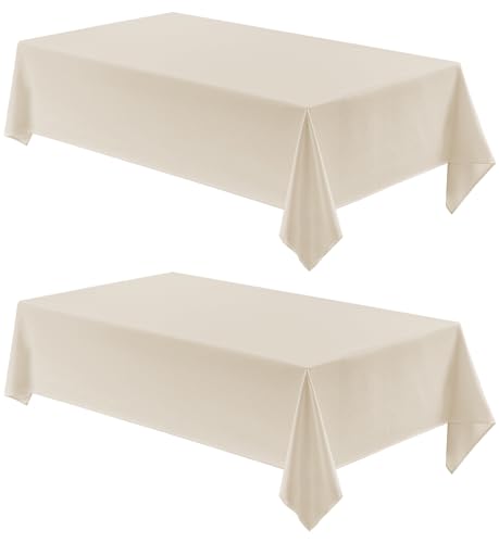 Veblandy 2 Pack Rectangle Tablecloth, 52x70 inch, Water Resistant Wrinkle Free Linen Textured Table Cloth Washable, Decorative Fabric Table Cover for Dining, Party and Camping, Beige - color: Beige, size: 52" x 70" (Rectangular)