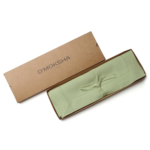 D'Moksha Homes Sage Green Linen Cloth Placemats Set of 4-100% Pure Linen Hemstitch Placemats 14 x 19 Inch - Classic Hemstitch Table Place Mats - Machine Washable - color: 16 - Sage Green