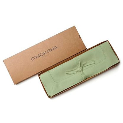 D'Moksha Homes Sage Green Linen Cloth Placemats Set of 4-100% Pure Linen Hemstitch Placemats 14 x 19 Inch - Classic Hemstitch Table Place Mats - Machine Washable - color: 16 - Sage Green
