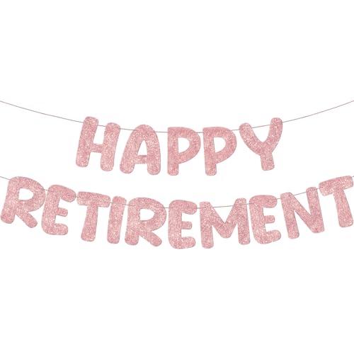 Fulmoon Pre Strung Happy Retirement Banner Glitter Retirement Sign Funny Official Retired Decor Party Decorations Supplies for Men Women Gifts (Rose Gold) - color: Rose Gold