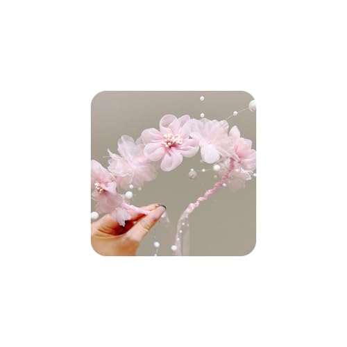 Adjustable Flower Crown Headband for Women - Floral Garland Hair Wreath with Crystal Accents Perfect for Weddings Flower Wands Photo Props (Pink Flower Beaded, Adjustable) - color: Pink Flower Beaded