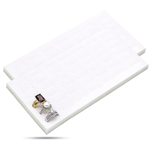 TheDisplayGuys For Your Modern Living 2-Pack 72-Ring Holders Velvet Foam Padding Jewelry Inserts - Tray/Case Liners - Retail Display, Storage (White) by The Display Guys - color: White, size: Ring Slots - 72