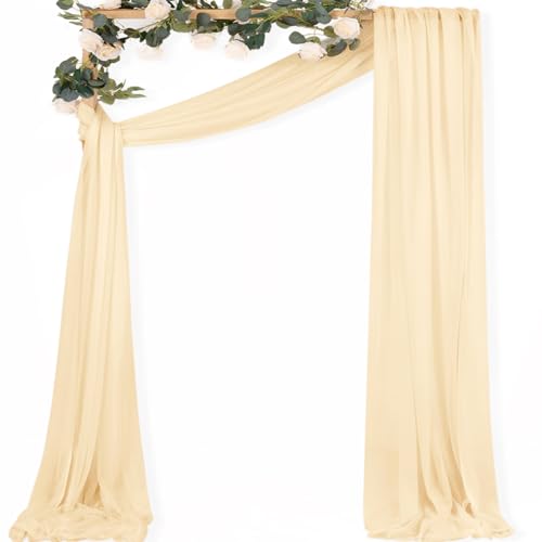 MLMC Champagne Wedding Arch Draping Fabric 1 Panel 29" x 20 FT Extra Long Gauze Drapes Sheer Backdrop Curtains 6.6 Yards Airy Outdoor Drapery Panels for Wedding Bridal Shower Ceiling Decoration - color: Champagne