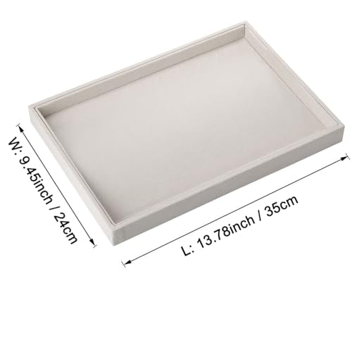 13.8" x 9.5" Velvet Jewelry Tray Jewelry Display Tray Flat Tray, Stackable Empty Plate Trays for Earrings Necklaces Bracelet Rings Display Showcase - Beige - color: Beige, size: Flat Tray 13.8"x9.5"