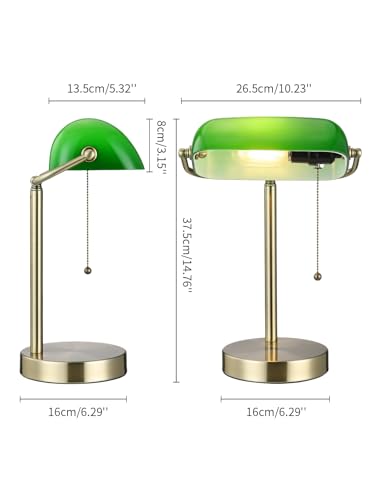 Traditional Green Glass Bankers Desk Lamp with Pull Chain Switch Plug in Fixture,LED Bulb Included - color: Green