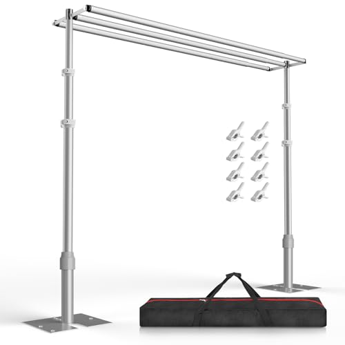 EMART Backdrop Stand Heavy Duty 10x10Ft,Three Crossbar Pipe and Drape Photo Background Support Kit, Adjustable Metal Frame with Flat Base for Wedding Birthday Party Decorations