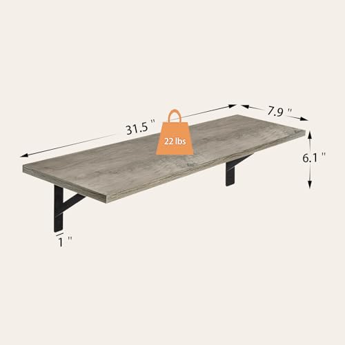 DINZI LVJ Long Shelf, 31.5 Inch Large Wall Mounted Shelves Set of 2, Easy-to-Install, Display Ledges with Sturdy Metal Brackets for Living Room, Bathroom, Bedroom, Kitchen, Laundry Room, Gray Wash - color: Grey Wash, size: 31.5 Inch
