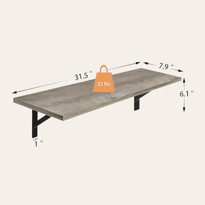 DINZI LVJ Long Shelf, 31.5 Inch Large Wall Mounted Shelves Set of 2, Easy-to-Install, Display Ledges with Sturdy Metal Brackets for Living Room, Bathroom, Bedroom, Kitchen, Laundry Room, Gray Wash - color: Grey Wash, size: 31.5 Inch