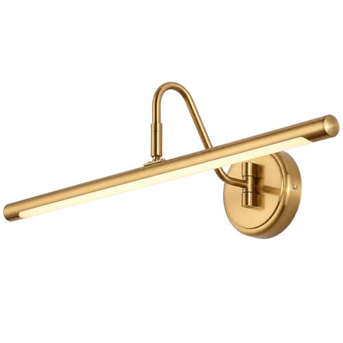 JOOSENLUX Dimmable Led Picture Lights 24.4'' Brass Golden-Like Hard-Wired Display Lighting for Paintings with Swing Arm Wall Mount Brief Metal Artwork Hallway Sconce Lamps 14W Warm White 3000K - color: Hard-Wired Brass, size: Dimmable 24.4 inch