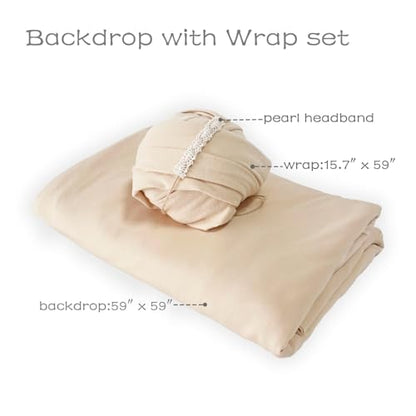 Orraphtstu Newborn Photography Wraps Baby Posing Props Stretch Fabric for Professional Photoshoot (Backdrop with Wrap, Beige)