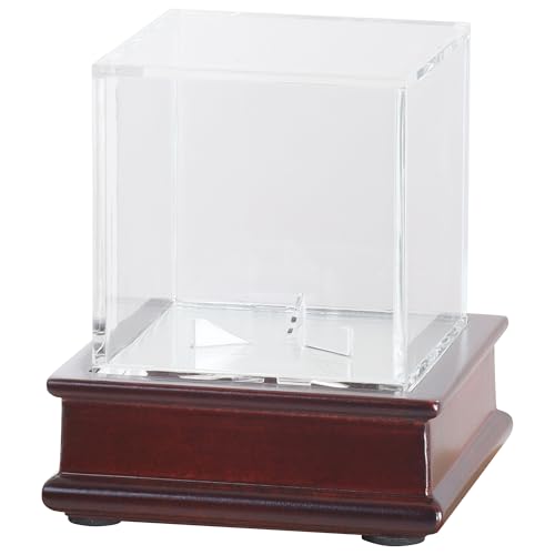 DisplayGifts Baseball Display Case Wooden Lacrosse Ball Stand 98% UV High Protection All-Sides Closure Cube for a Home Run or Autographed Ball Cherry Finish Bottom - color: Cherry