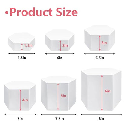 6 Pcs Buffet Risers, Dessert Stands Acrylic, Food Risers for Buffet, Jewelry Showcase, Riser Display Cases, Acrylic Display Base, White - color: White-Hexagonal