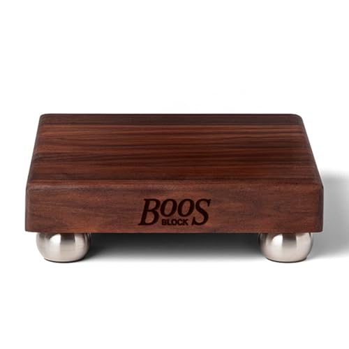 John Boos B Series Square Wooden Walnut Cutting Board 12”x12” – 1.5” Thick, 5-lb Non-Reversible Butcher Block with Stainless Steel Bun Feet & Edge-Grain - color: Walnut with Stainless Steel Feet, size: 9"L x 9"W