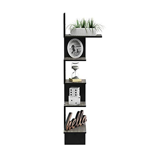 Furinno Rossi Wall Mounted Shelves, 5-Tier Rectangle, French Oak Grey/Black - color: French Oak Grey/Black, style: 5-Tier Square