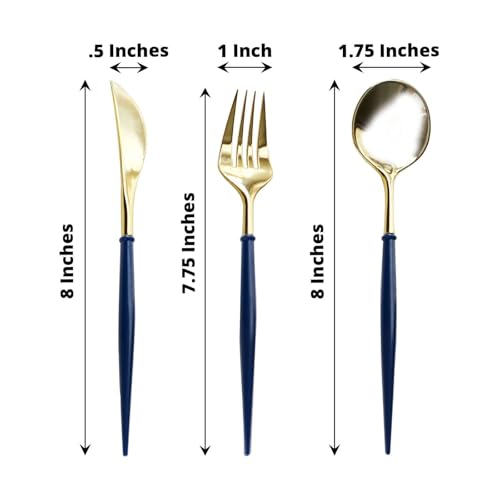 Efavormart 24-Pack 8" Gold and Royal Blue Disposable Plastic Silverware; Sturdy Dual-Tone Heavy-Duty Cutlery for Graduation Parties, Military Galas and Nautical-Themed Dinners - color: Royal Blue, size: 8"