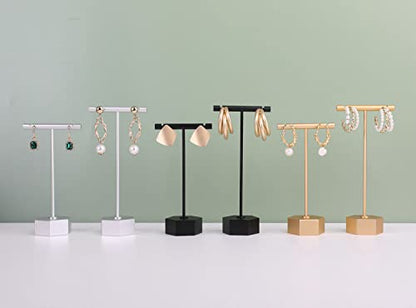 Black Metal 2pcs Earring Display T Stand for Show, T Bar Jewelry Holder Tree for Retail Photography 【Black-Hexagon Base 2pcs Height 4.5" and 5.3"】 - color: B1/Black Hexagon Base 2pcs Height 4.5" and 5.3"