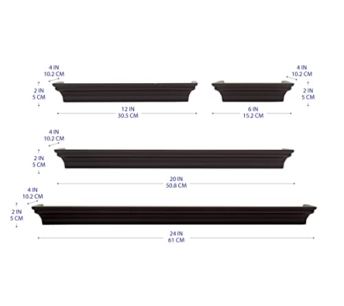 MELANNCO Floating Wall Shelves for Bedroom, Living Room, Bathroom, Kitchen, Nursery, Set of 4, Espresso, 4 Count - color: Espresso, size: Set of 4 (24, 20, 12, 6 Inch), style: Arlington