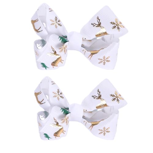 3 Inch Christmas Hair Bows for Girls Alligator Clips Grosgrain Ribbon Solid Color Hair Accessories for Little Teen Toddler Girls Kids (White Gold) - color: White Gold