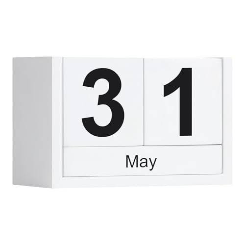 Wooden Block Calendar for Desk, Small Size Daily Desktop Perpetual Desk Calendar, Cute Date Display Desk Accessories for Home Office Decor, Teacher, Classroom, Reusable Yearly, White - color: White, size: Small Size