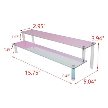 MY MIRONEY 2 Tier Acrylic Riser Display Shelf Iridescent Display Stand Figurines Decoration Organizer Cupcakes Holder for Display Food Desserts Collectibles Perfume Makeup(15.75" x 5.04" x 3.94") - size: 15.75" x 5.04" x 3.94"