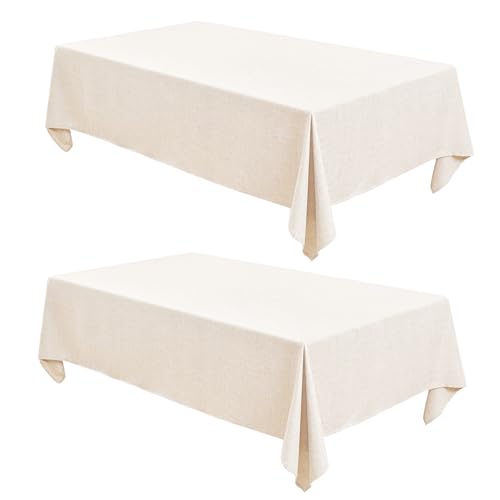 Table Cloth Rectangular Waterproof Faux Linen Table Cover for Dining,Parties Wedding Beige Farmhouse 52x70 Stain Resistant Wrinkle Free Decorative 2 Pack - color: Beige, size: 52X70 IN - 2 pack