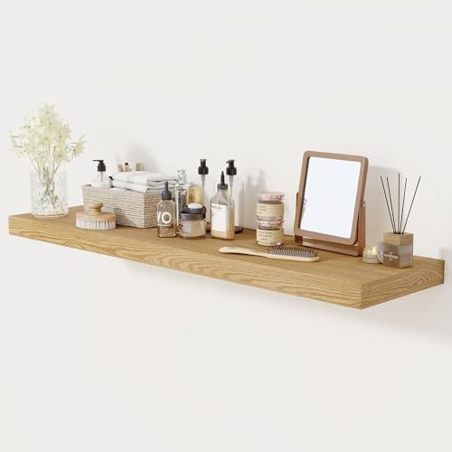 Floating Shelves 48 Inch Long, 12 Inch Deep Floating Shelves for Wall, 48 x 12 Large Wall Shelves for Home Storage & Display, 2" Thicked Floating Shelf for Bedroom, Living Room, Oak Color, 1 Pack - color: Oak, size: 48"W x 12"D, 1 Pack