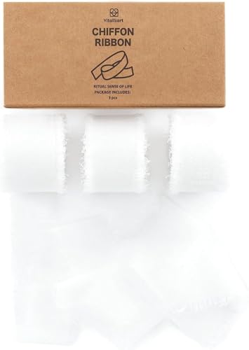 Vitalizart White Chiffon Silk Ribbon 1" x 21 Yd Fringe Fabric Package (3 Rolls * 7 Yd) for Wedding Invitations Bridal Bouquets Decorations Gifts Wrapping & Bow Making Off White - color: white