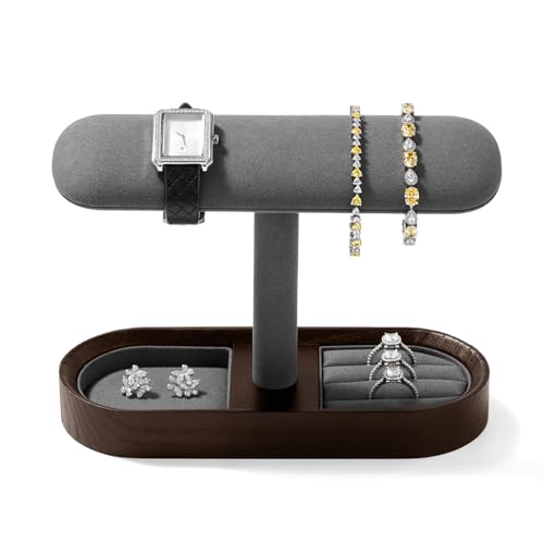 Oirlv Jewelry Organizer Display Stand, Solid Wood Jewelry Storage Multi-Functional Dresser Countertop Display Holder for Home & Retail, Grey - color: Dark Grey, size: Option 1 regular