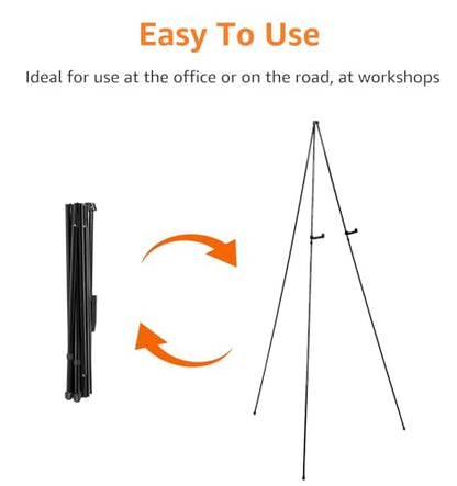 Amazon Basics Easel Display Stand, Instant Floor Poster, Lightweight, Collapsible and Portable with Tripod Base, Black Steel (supports 5 pounds)