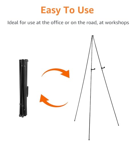 Amazon Basics Easel Display Stand, Instant Floor Poster, Lightweight, Collapsible and Portable with Tripod Base, Black Steel (supports 5 pounds)
