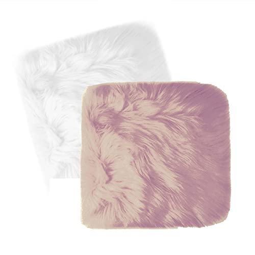 Pack of 2, Faux Fur Plush Cushion Fluffy Square Small Area Rug, Luxury Background for Small Items/ Jewelry/ Nail Art Desk Photos, Product Display & School Locker Decor (White + Purple) - color: White + Purple