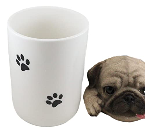 Ebros Gift Ceramic Hungry Pug Dog With Tongue Out Hiding and Peeking Dry Storage Jar With Paw Prints 6" Tall Decorative Earthenware Accessory Figurine As Decor of Pets Dogs Pugs